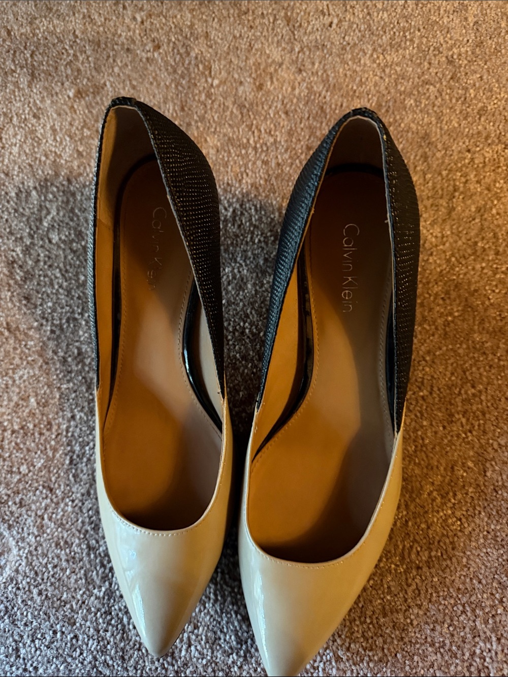 Calvin Klein Two-Tone Pointed Pumps in Cream and Black